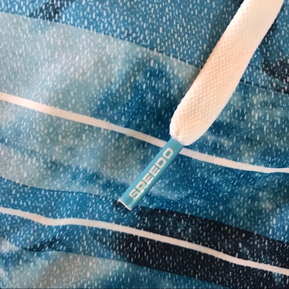 Speedo Blue Striped Palm Tree Swim Trunks - Picture 3 of 8